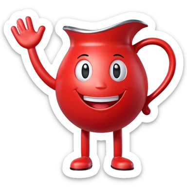 A red pitcher-shaped character with a smiley face, arms and legs, looking excited and happy, saying Oh Yeah! sticker