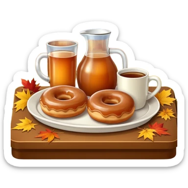 Apple cider and donuts on a tray fall scenery sticker