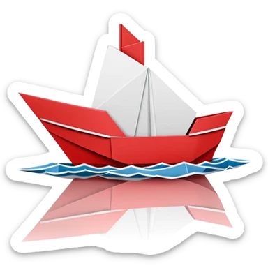 un bateau rouge et blanc en origami sticker