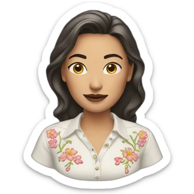 a woman with an embroidered shirt sticker