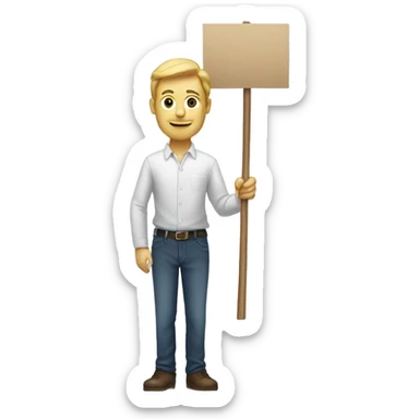 white man standing holding placard on stick sticker