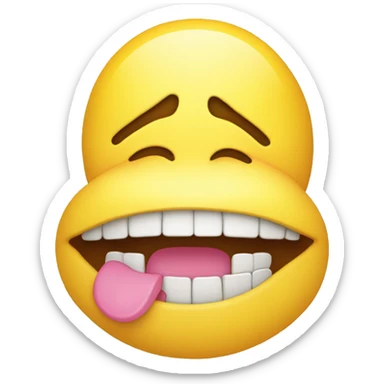 Smiling emoji with yellow bone in its mouth sticker