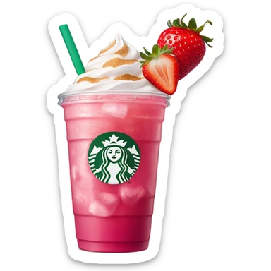 starbucks drink with pink liquid with ice and strawberries  sticker