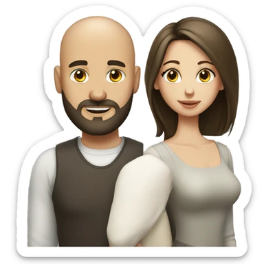 Bald man with a beard and his young brunette wife sticker