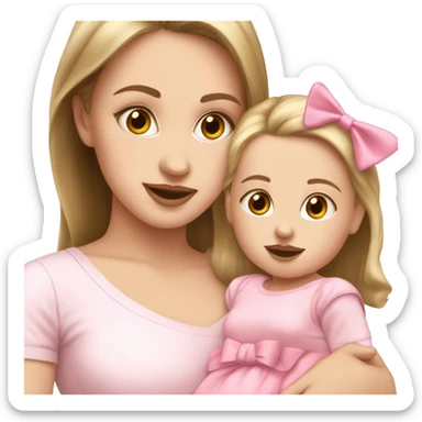 White girl with a baby girl pink bows sticker