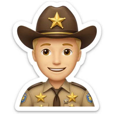 Generate me an emoji with a yellow man from the Apple emoji, in a realistic American sheriff's uniform sticker