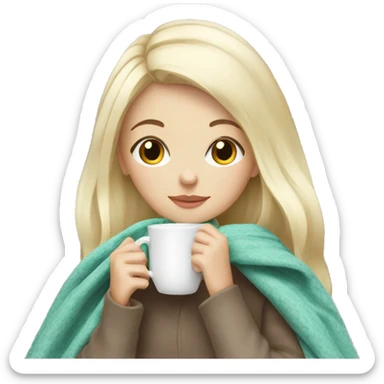 White blonde Girl drinking tea with blanket on sticker
