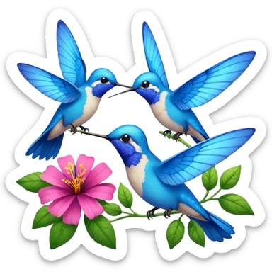 Blue butterflies,  humming birds, flowers sticker
