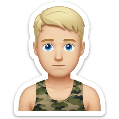 Blonde hair blue eyed white guy in camo tank top  sticker