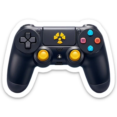 Clash of Clans aesthetic: Cinematic Playful PlayStation 4 DualShock Controller Portrait Emoji, rendered in a 3D vector-style similar to standard emojis with minimal shading and bold, simplified shapes. A compact, distinct form with signature details, softly glowing with a cutting-edge console technology charm. Simplified yet unmistakably iconic, highly detailed and consistent, glowing with a soft radiance and high shine. Stylized with a touch of technological advancement and a soft glowing outline, capturing the essence of a beloved gaming relic with a friendly, playful manner! sticker