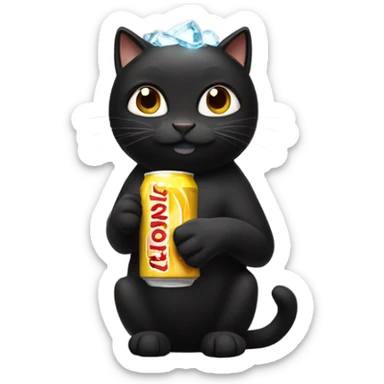 black cat with brown ice drinking energy drink sticker