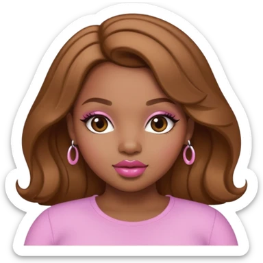 Curvy, light brown long hair, pretty black girl light pink lipgloss  sticker