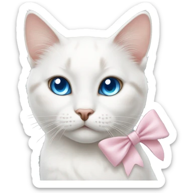 White cat with blue eyes And with brown spots near the eyes with light pink bow  sticker