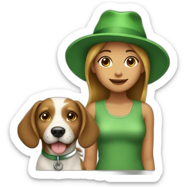 A girl with a dog in a green hat sticker