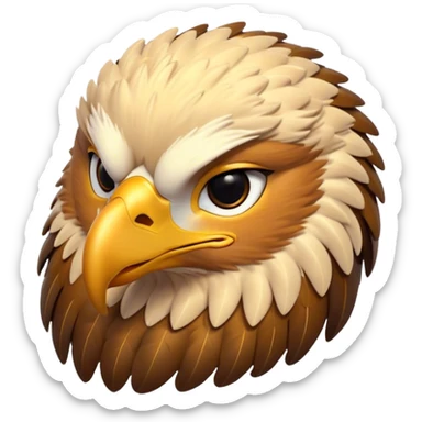 Meme-Worthy Cute Sleeping Golden Eagle Portrait Emoji, Head resting peacefully with a contented smile, showcasing a stately, broad-beaked form with eyes gently closed in serene slumber and luxuriously soft, golden plumage, Simplified yet adorably endearing features, highly detailed, glowing with a soft, drowsy amber light, high shine, relaxed and utterly lovable, stylized with an air of playful laziness, soft glowing outline, capturing the essence of a sleeping golden eagle that feels destined to become the next viral icon of adorable rest! sticker