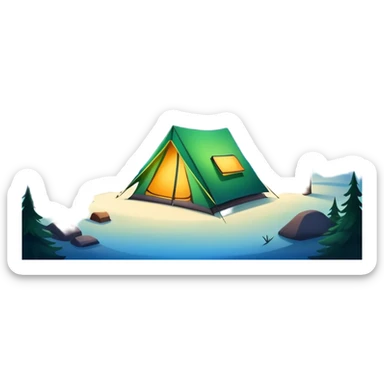 northern lights over pine forest with camping tent sticker