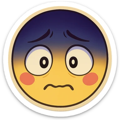 Make the shadow on the upper half much more dramatic and intense, with deep dark blue and purple tones in anime style. Make the face look even more depressed, paranoid, and shadowy, with a trembling frown and wide blank eyes. Keep it minimal, colorful, and emoji-like, no realism or horror. sticker