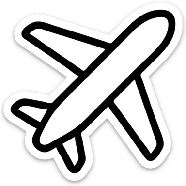 black outlined icon of an airplane, symbolizing travel sticker