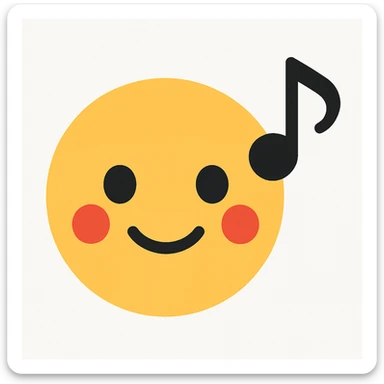 Adjust the emoji style to match the Rednote app emoji style exactly: flat, soft rounded face, bold eyes, small red cheeks, floating music note, no 3D or gradients. sticker