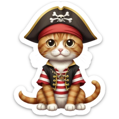cat full body sitting dressed as a pirate with one eye patch sticker