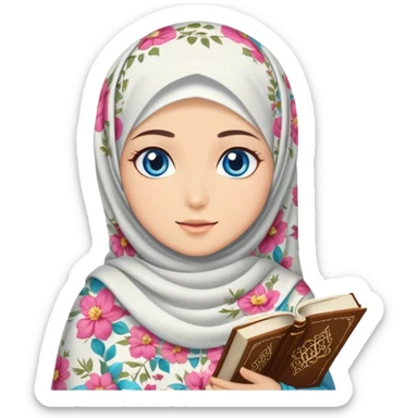Turkish beautiful finish Konya girl blue eyes with hijab and floral dress have Quran  sticker