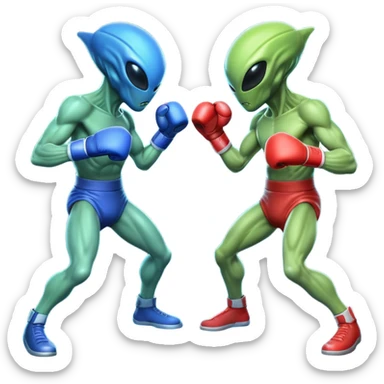 two alien fighters boxing, mid-punch action, motion blur effect, glowing energy impact, dramatic lighting, 3D cartoon, mobile game icon style, clean background, no text, no watermark
 sticker