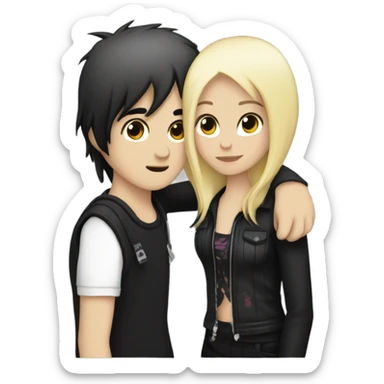 Emo couple hugging  guy with emo hair black hair girl with blonde hair sticker
