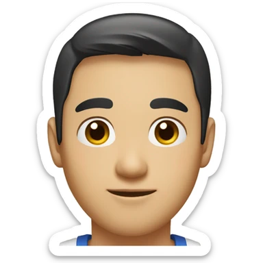 A head and shoulders shot of a 33 year old Asian man, with short black hair,   with brown eyes wearing a t-shirt. sticker