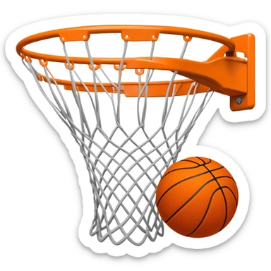 Basketball going through net with motion blur, viewed from side angle, minimal design, iOS emoji style sticker