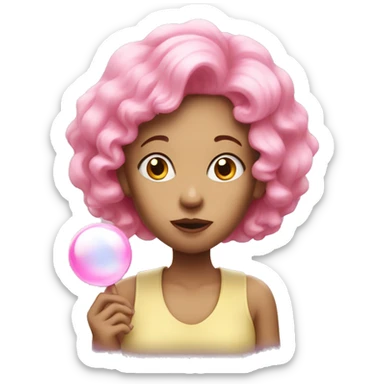 white woman with pink hair blowing bubblegum bubble sticker