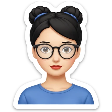 woman with black hair bun and glasses sticker