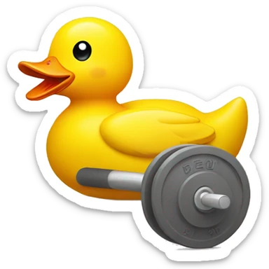 a sitting rubber duck lifting weights, side view sticker