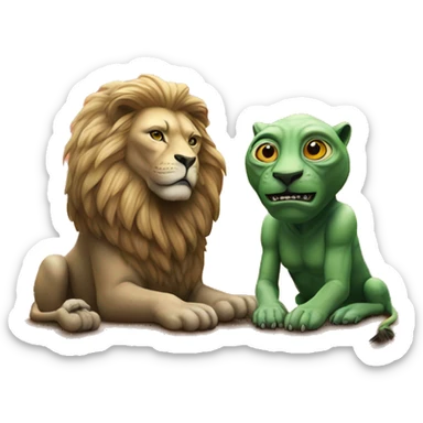 Two aliens observing a lion sticker
