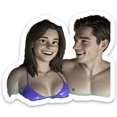 smiling duo in pool fun sticker