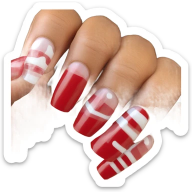Long red and white acrylic nails on medium skin ton sticker