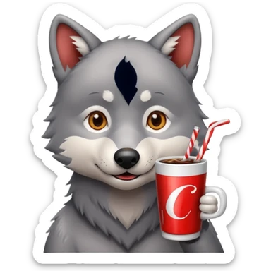 cute wolf drinking a cup of cola sticker
