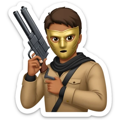 A masked man holding a gun sticker