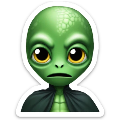 green scaly alien with black eyes and a menacing cape sticker