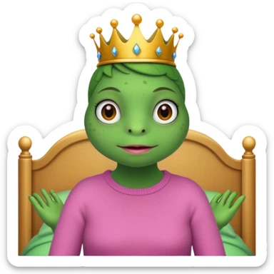 Princesse frog in her bedroom with pink sweater without hair sticker