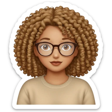 Tan girl with curly hair and glasses wearing beige sweater sticker