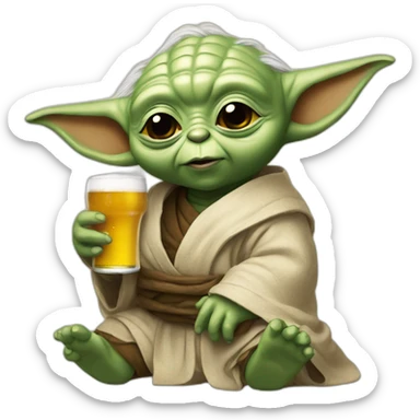 Bebe yoda avec une bière sticker