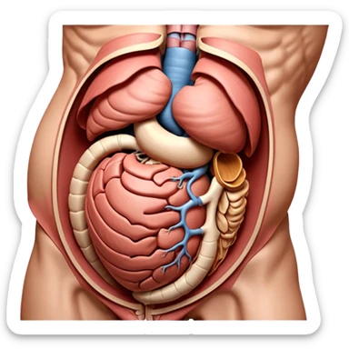 A highly detailed 3D accurate and anatomical model of the belly of a human. Medical illustration style, realistic lighting, neutral background, hyper-detailed, scientific accuracy, 8K resolution. ANATOMICAL ACCURACY and ORGAN PLACEMENT are a PRIORITY  sticker