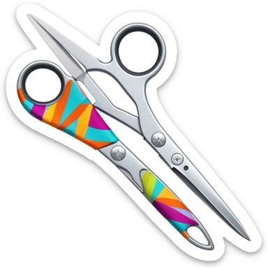 silver scissors cutting colorful fabric sticker