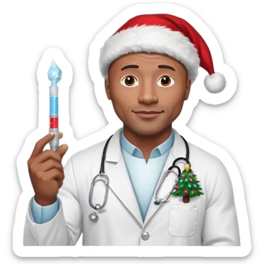 the rock vestido de doctor con una geringa en navidad sticker