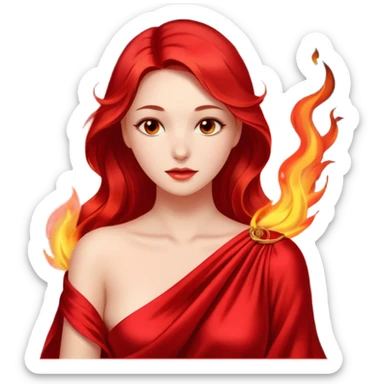 Woman slowly letting red silk fall from her shoulders, firelight flicker sticker