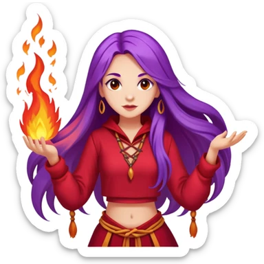 Poi fire dance, girl with long purple hair, red clothes sticker