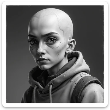 Another Squid Game Season 2 character, individual portrait, black and white, no color, realistic style, dramatic expression sticker