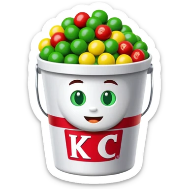 KFC bucket with a green M&M character sitting inside it sticker