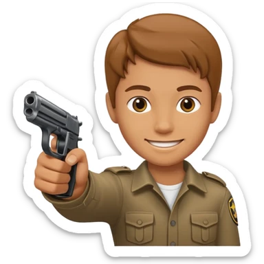 Smiling face pointing gun sticker