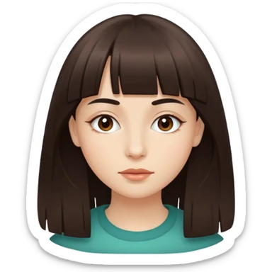 Tenho uma franja vegana, sombrancelha reta fina, um rosto oval e meu cabelo é grande e castanho escuro. Faça nesse estilo 🧟‍♀️  sticker